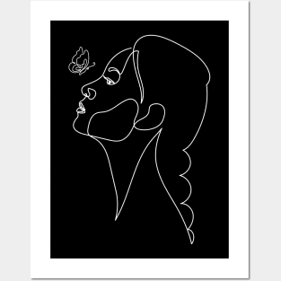 Woman Looking at a Butterfly | One Line Drawing | One Line Art | Minimal | Minimalist Posters and Art